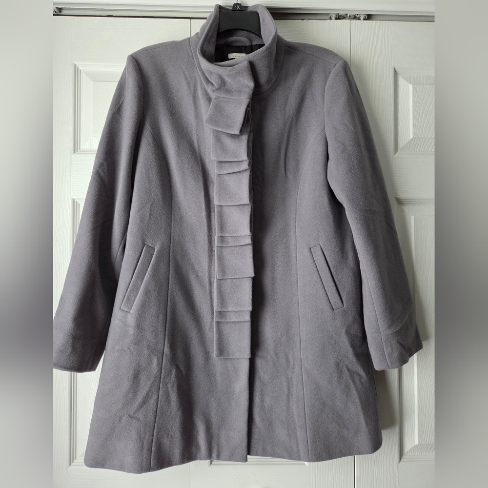 NWOT Garnet Hill Gray Ribbon Candy Ruffle Front Wool Coat Size 18 - Picture 2 of 16